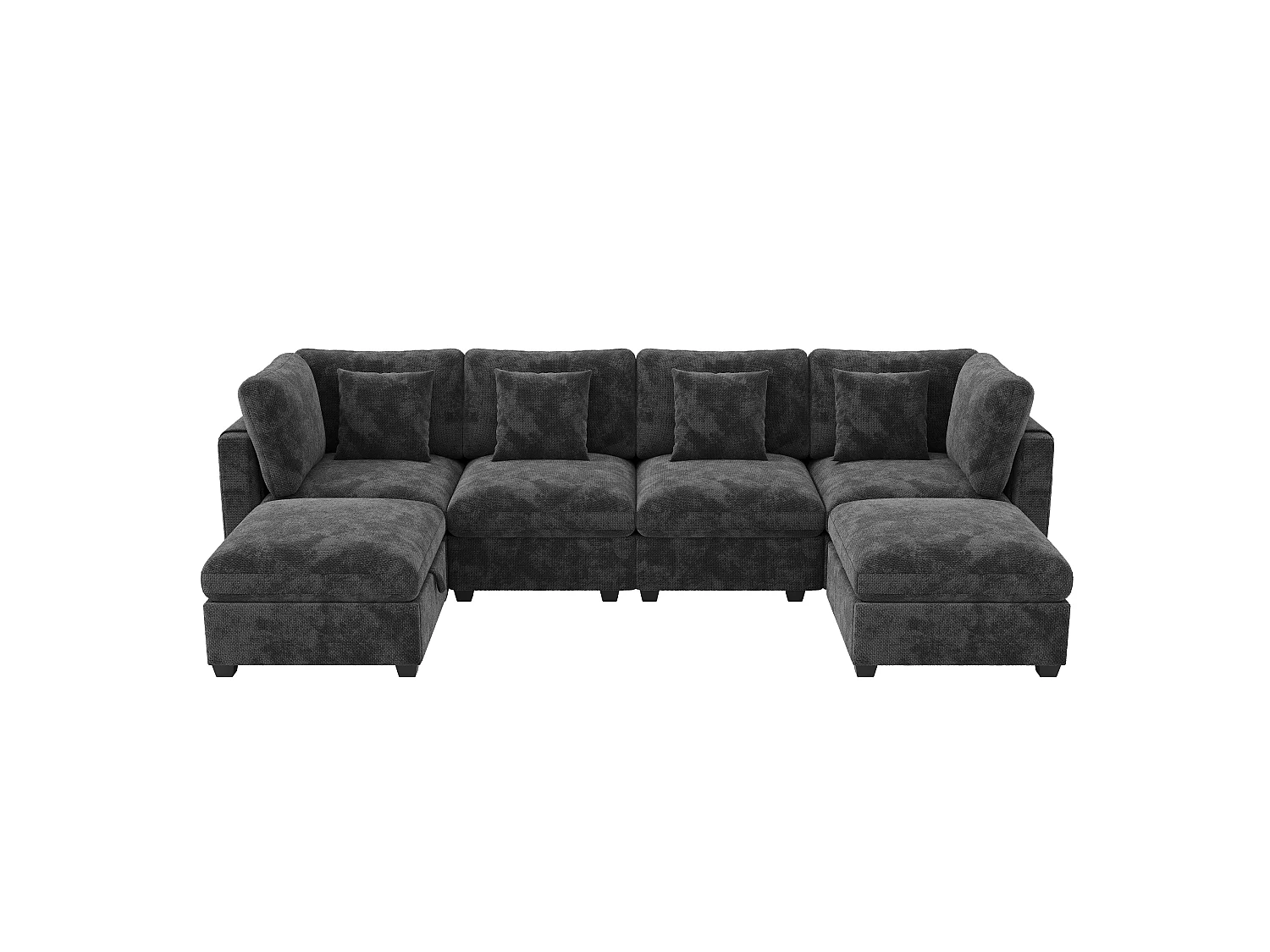 Canapé d'angle modulable 6 places en U/L avec 2 poufs de rangement et poches latérales - Chenille - 292 x 147 x 81 cm - Gris
