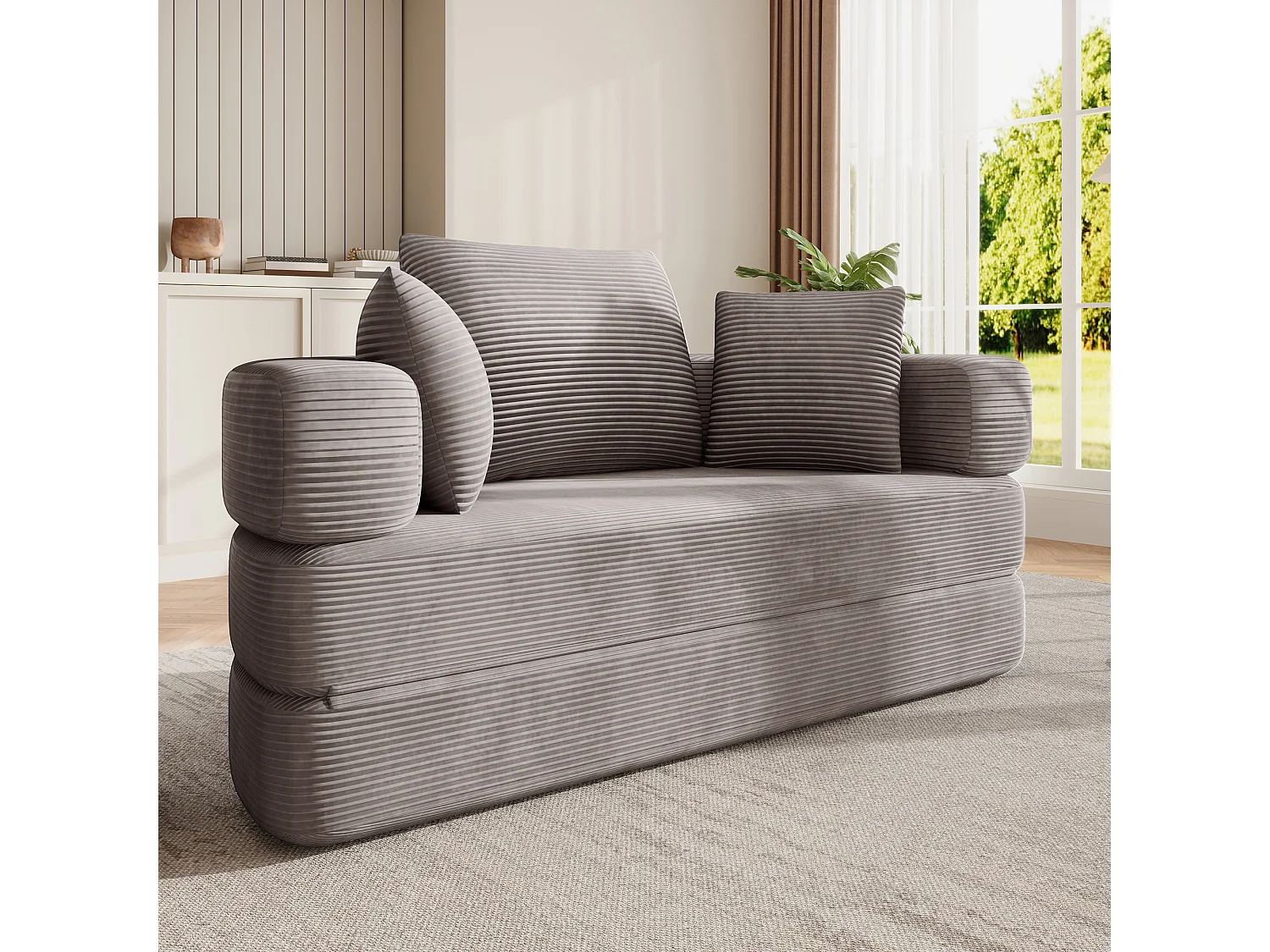 Sofá modular de 2 lugares com almofadas - 173 x 176 x 60 cm - Estofamento em veludo cotelê - para sala de estar, quarto - Marrom