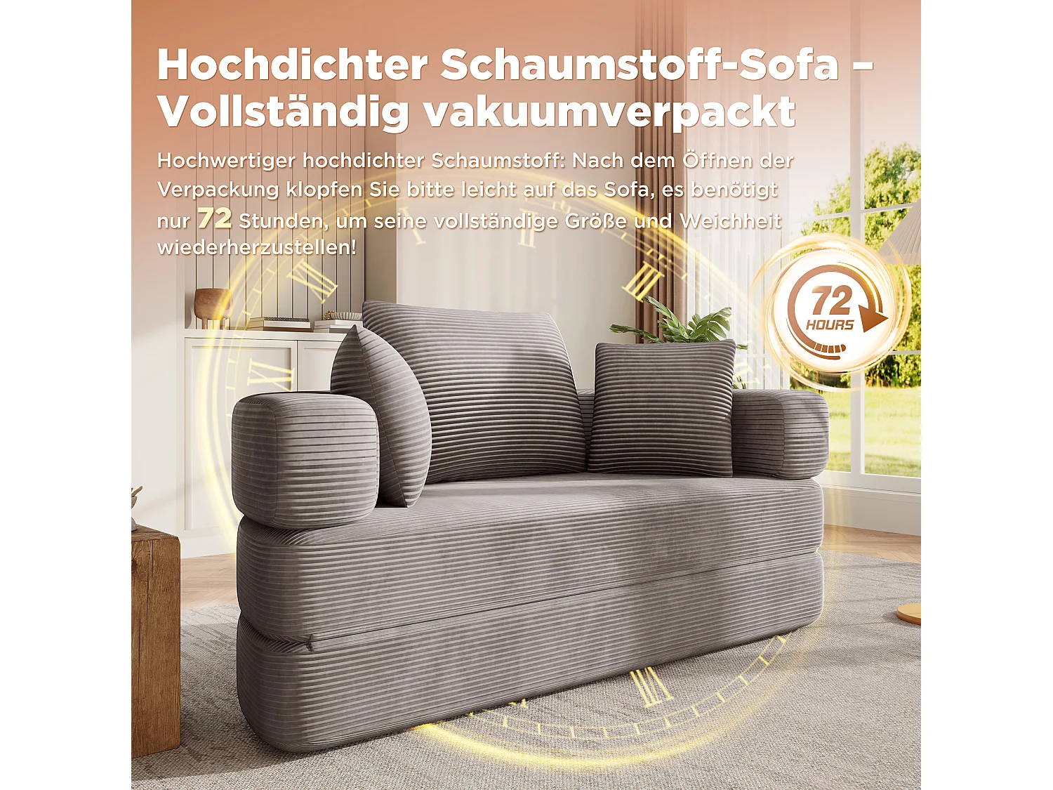 Sofá modular de 2 lugares com almofadas - 173 x 176 x 60 cm - Estofamento em veludo cotelê - para sala de estar, quarto - Marrom