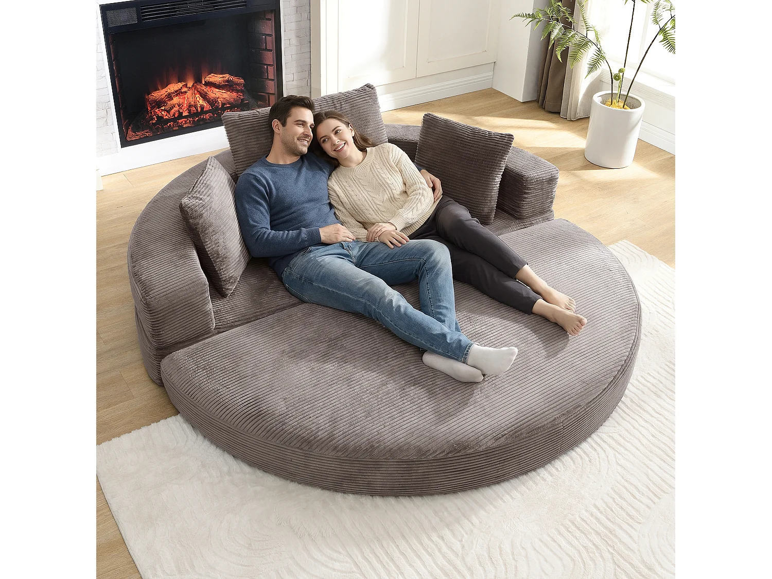 Sofá modular de 2 lugares com almofadas - 173 x 176 x 60 cm - Estofamento em veludo cotelê - para sala de estar, quarto - Marrom