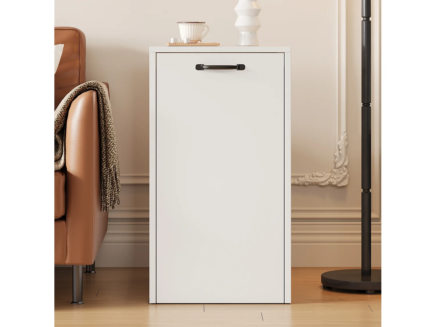 Caisson roulant avec 1 tiroir, compartiment ouvert et 4 roulettes dont 2 avec freins - 35 x 40 x 70 cm - Blanc