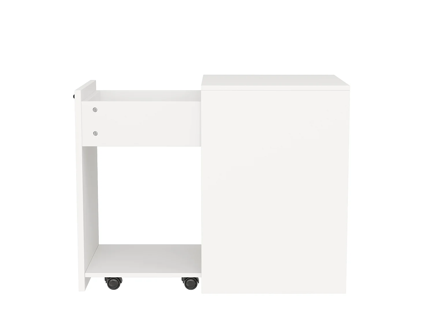 Caisson roulant avec 1 tiroir, compartiment ouvert et 4 roulettes dont 2 avec freins - 35 x 40 x 70 cm - Blanc