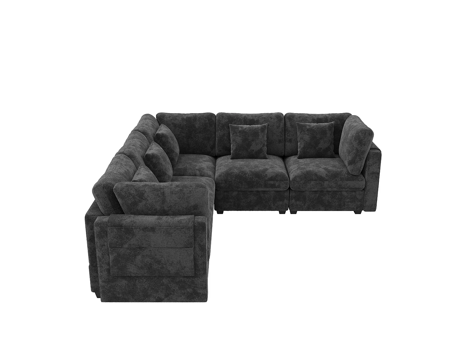 Modular 5-seater corner sofa with wide seat, side pockets and 5 cushions - Chenille - 226 x 226 x 81 cm - Grey