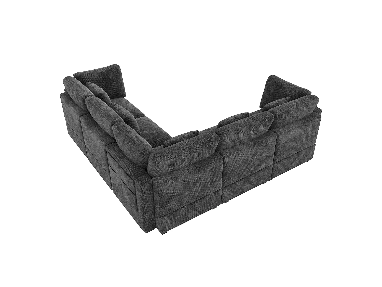 Modular 5-seater corner sofa with wide seat, side pockets and 5 cushions - Chenille - 226 x 226 x 81 cm - Grey
