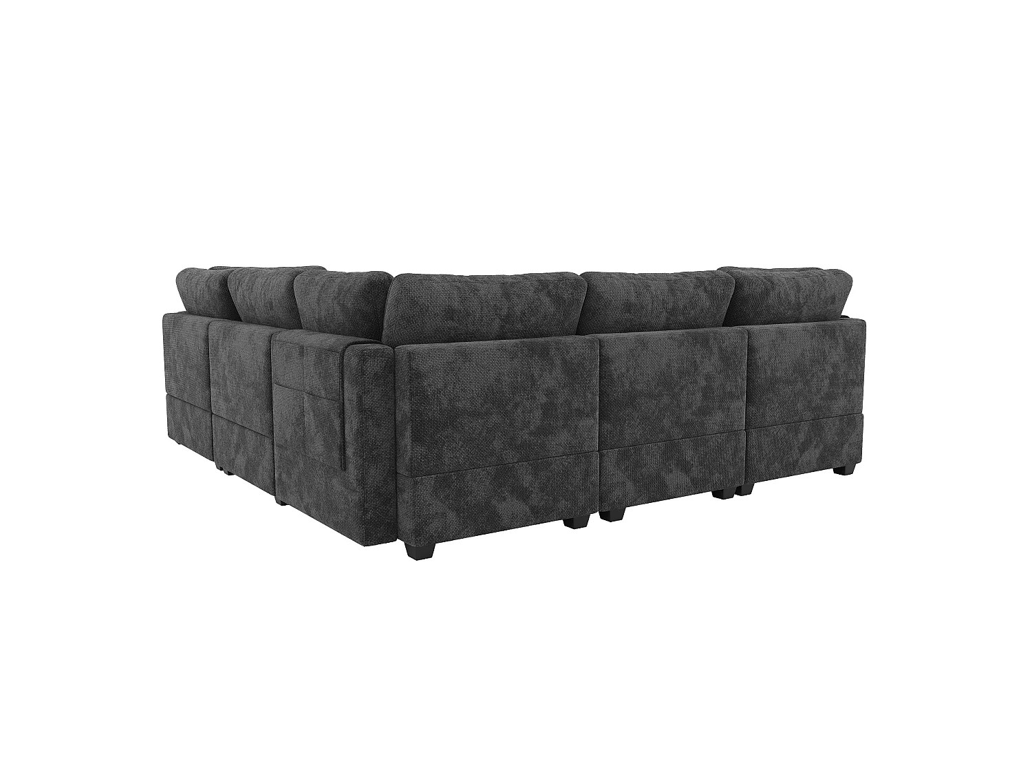 Modular 5-seater corner sofa with wide seat, side pockets and 5 cushions - Chenille - 226 x 226 x 81 cm - Grey