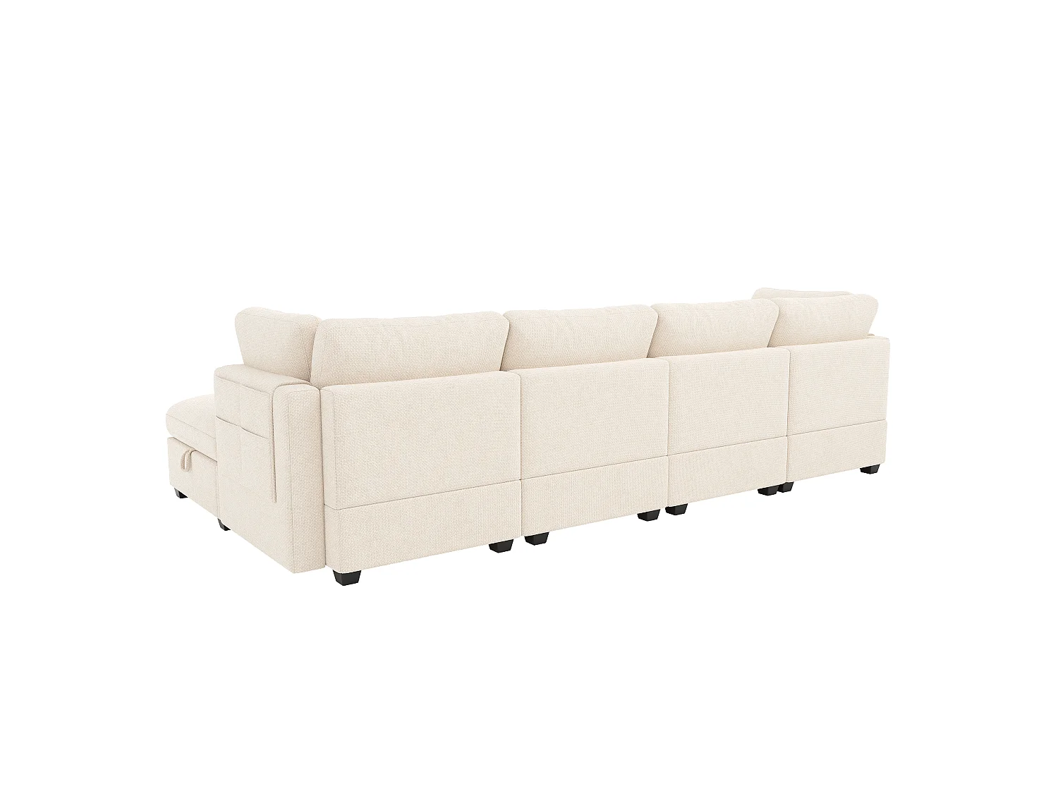 Canapé d'angle modulable 6 places en U/L avec 2 poufs de rangement et poches latérales - Chenille - 292 x 147 x 81 cm - Beige