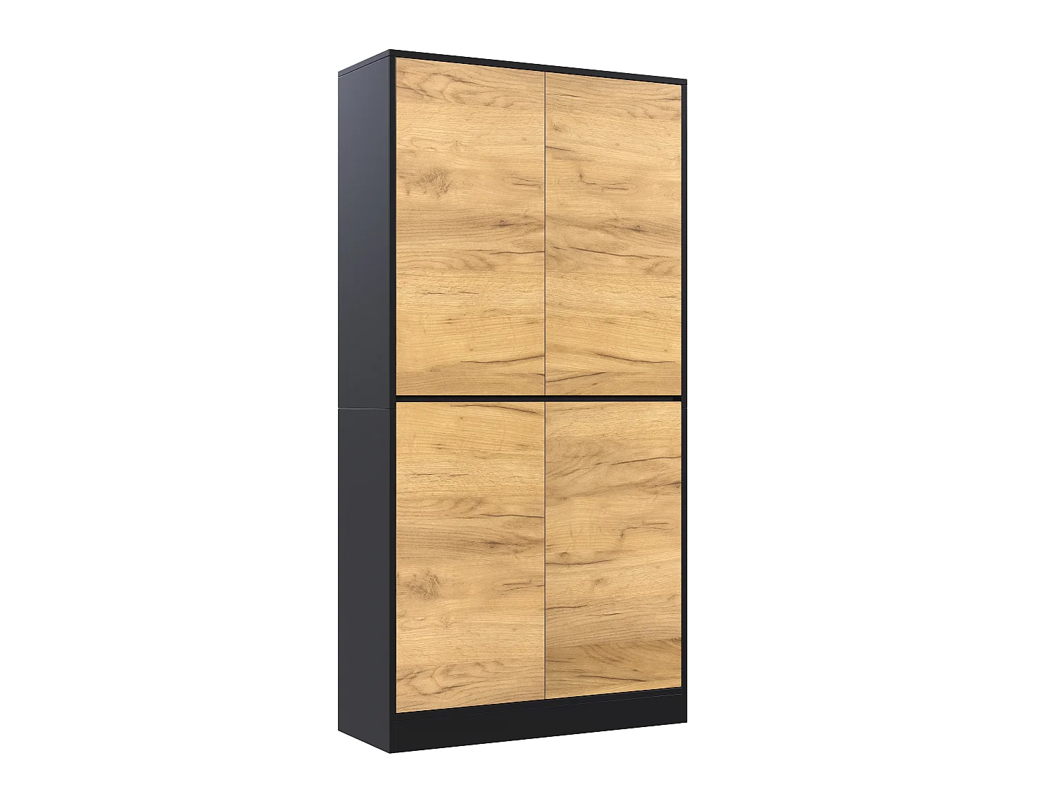Armario alto con estantes ajustables y puertas de cierre suave - Tablero de partículas - 80 x 35 x 180 cm - Roble y negro