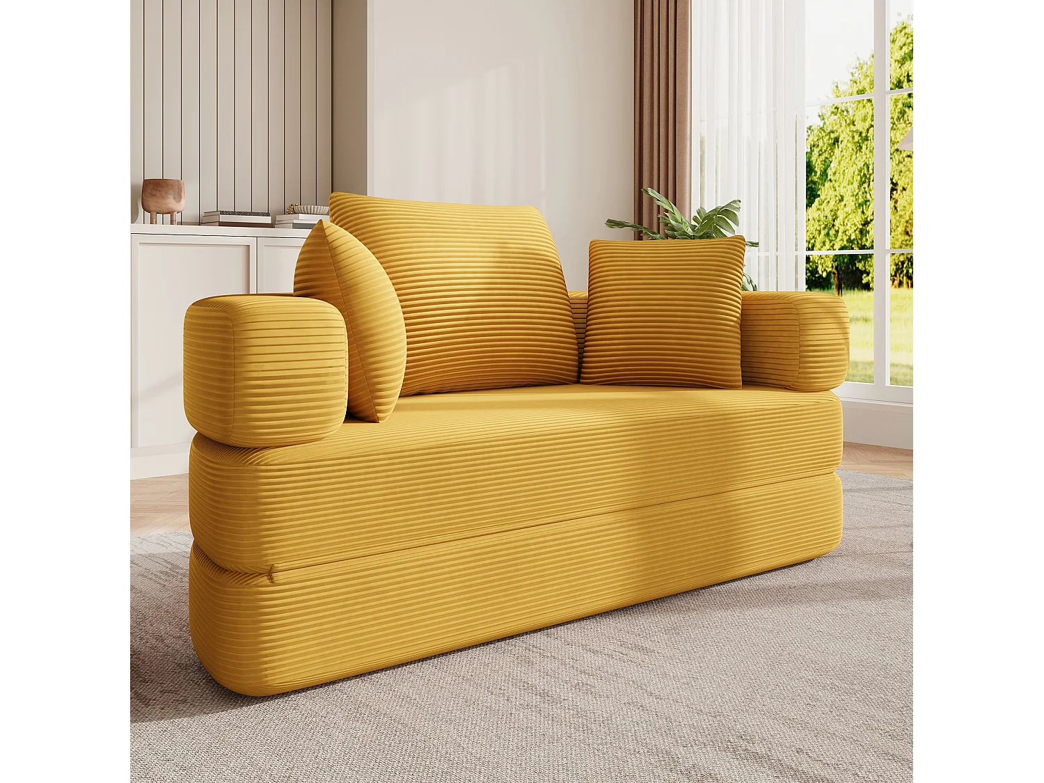 Canapé modulable 2 places avec coussins - 173 x 176 x 60 cm - Revêtement en velours côtelé - pour salon, chambre - Jaune