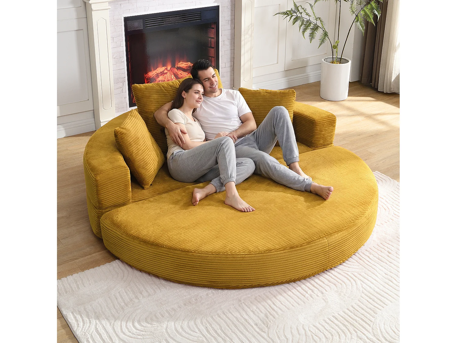 Canapé modulable 2 places avec coussins - 173 x 176 x 60 cm - Revêtement en velours côtelé - pour salon, chambre - Jaune