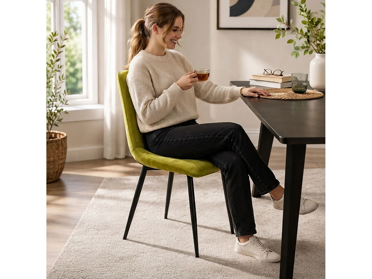 Olive Green Milo Velvet Dining Chairs Set of 6 Diamond Ribbed Kitchen and Dining Room Chairs
