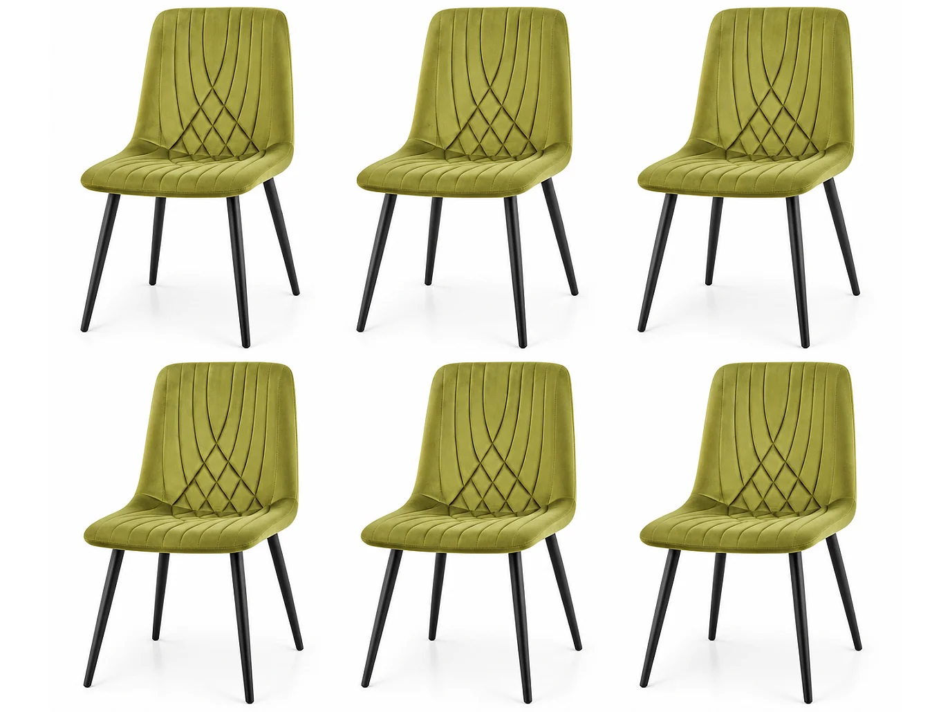 Olive Green Milo Velvet Dining Chairs Set of 6 Diamond Ribbed Kitchen and Dining Room Chairs