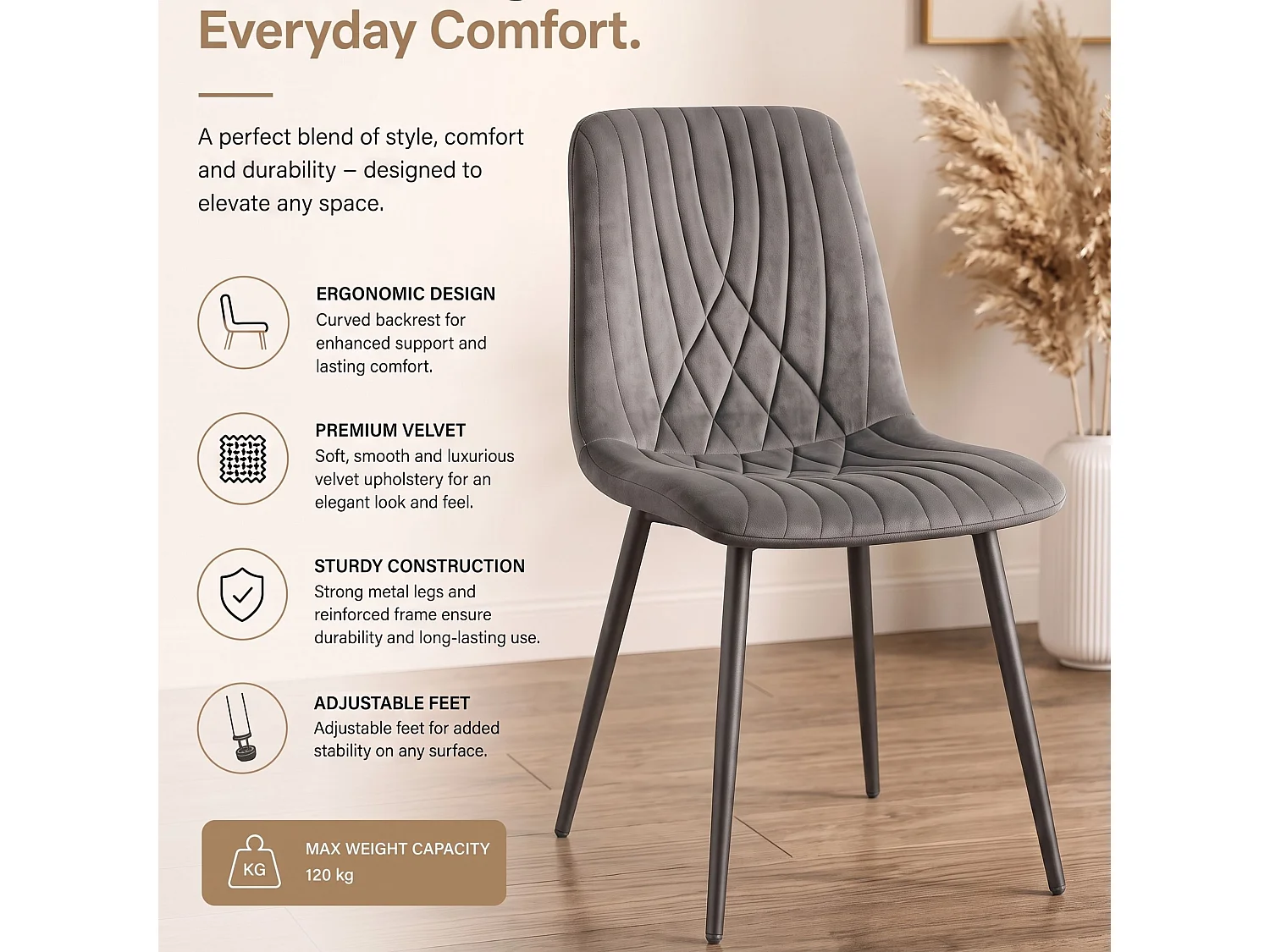 Modern Dark Grey Velvet Dining Chairs Diamond Ribbed Kitchen Dining Chairs Set of 6 Dining Room Furniture
