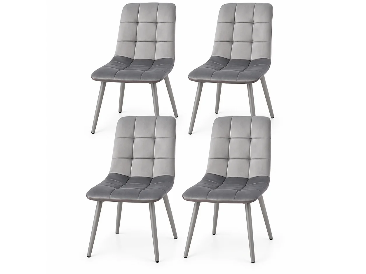 Oira Homes Grey Nova Velvet Dining Chairs Set of 4 Modern Quilted Kitchen Dining Chairs with Black Metal Legs