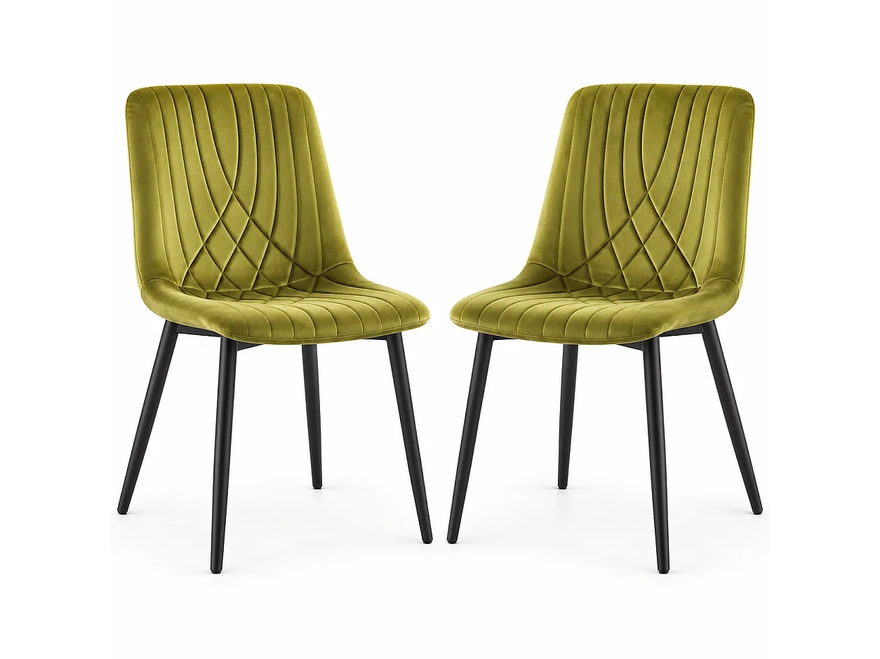 Modern 2 Olive Green Velvet Dining Chairs Modern Diamond Ribbed Kitchen Dining Chairs Set of 2