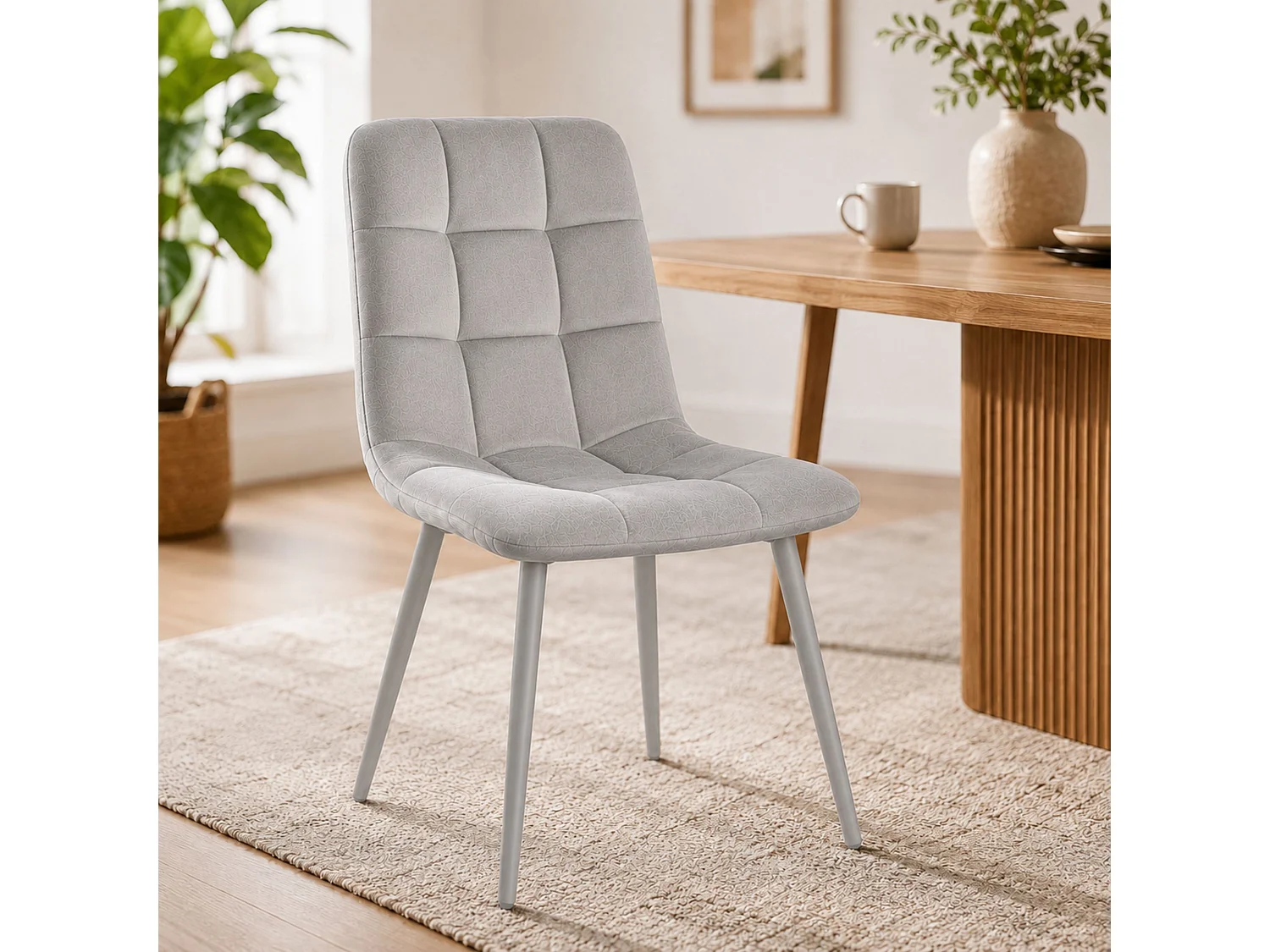 Oira Homes Grey Velvet Dining Chairs Set of 6 Modern Tufted Kitchen Dining Chairs Dining Room Furniture