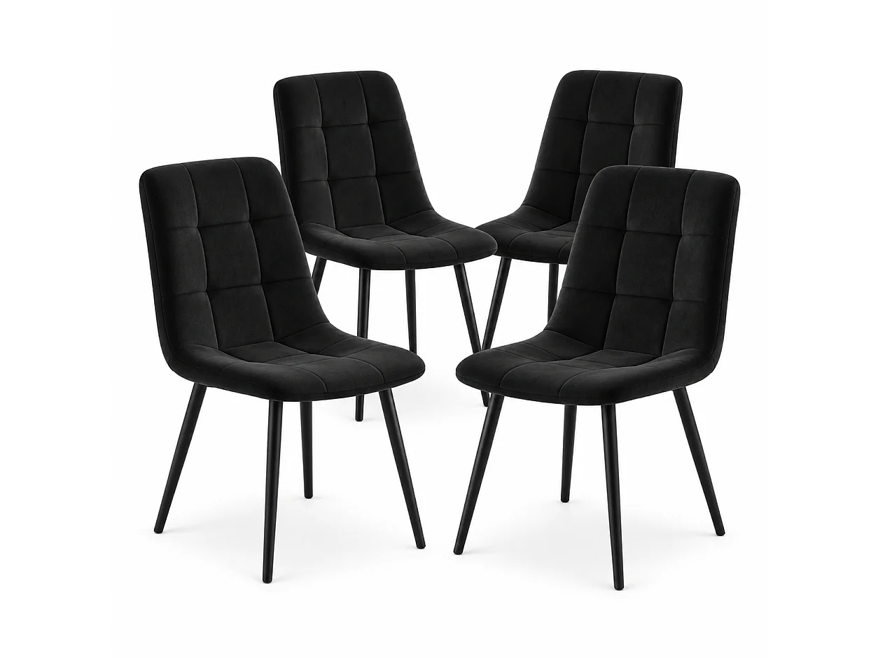 Modern Black Nova Velvet Dining Chairs Set of 4 Quilted Kitchen and Dining Room Chairs