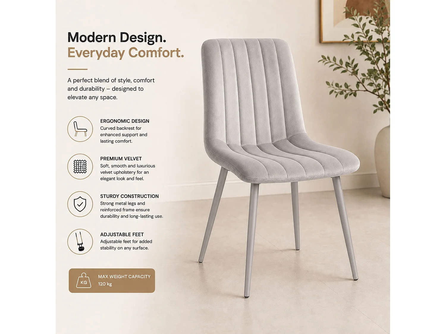 Oira Homes Grey Velvet Dining Chairs Set of 6 Modern Grey Chairs Set 6 Dining Room Furniture