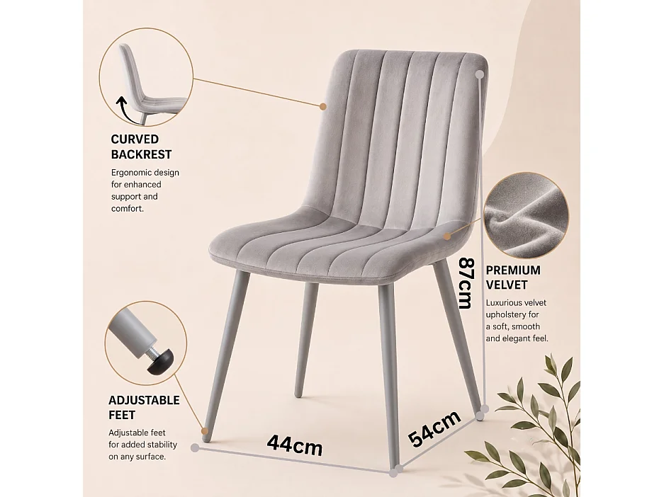Oira Homes Grey Velvet Dining Chairs Set of 6 Modern Grey Chairs Set 6 Dining Room Furniture