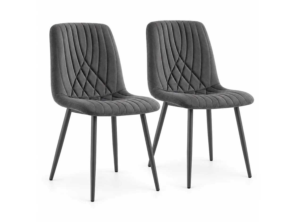 Modern Dark Grey 2 Velvet Dining Chairs Modern Diamond Ribbed Kitchen Dining Chairs set of 2