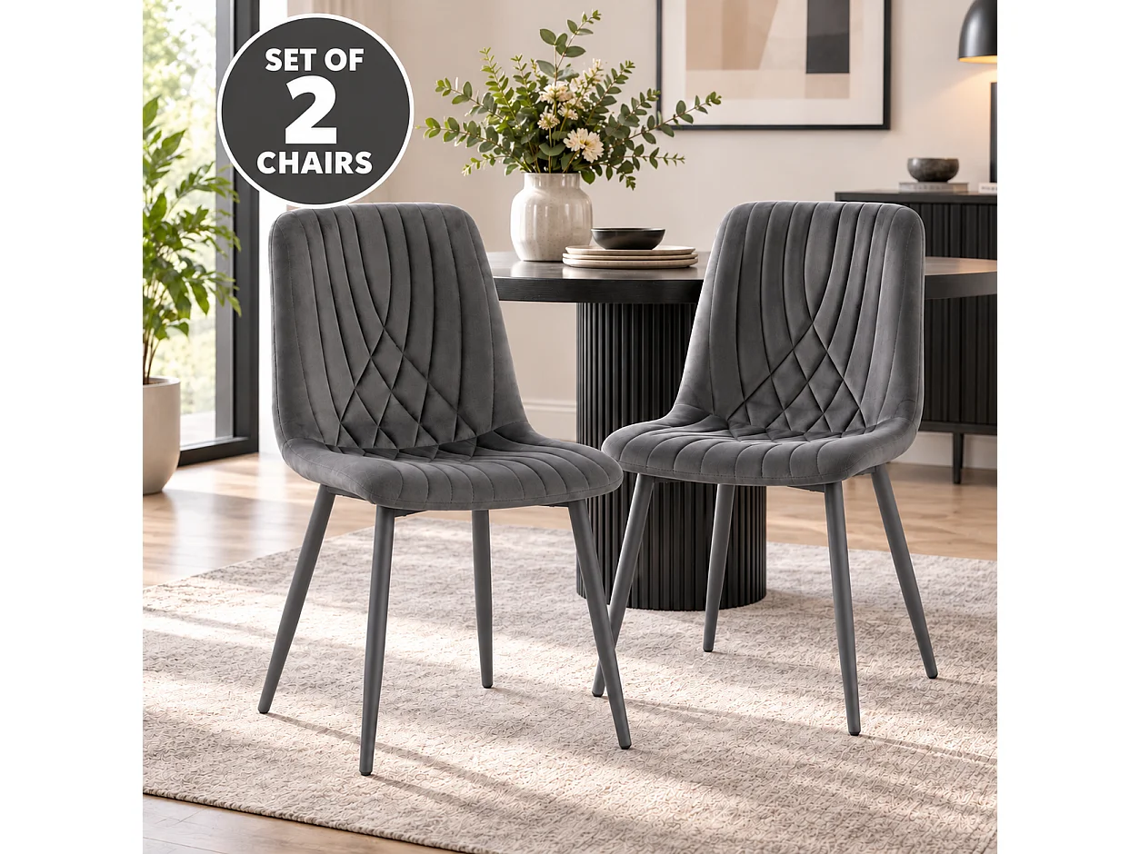 Modern Dark Grey 2 Velvet Dining Chairs Modern Diamond Ribbed Kitchen Dining Chairs set of 2