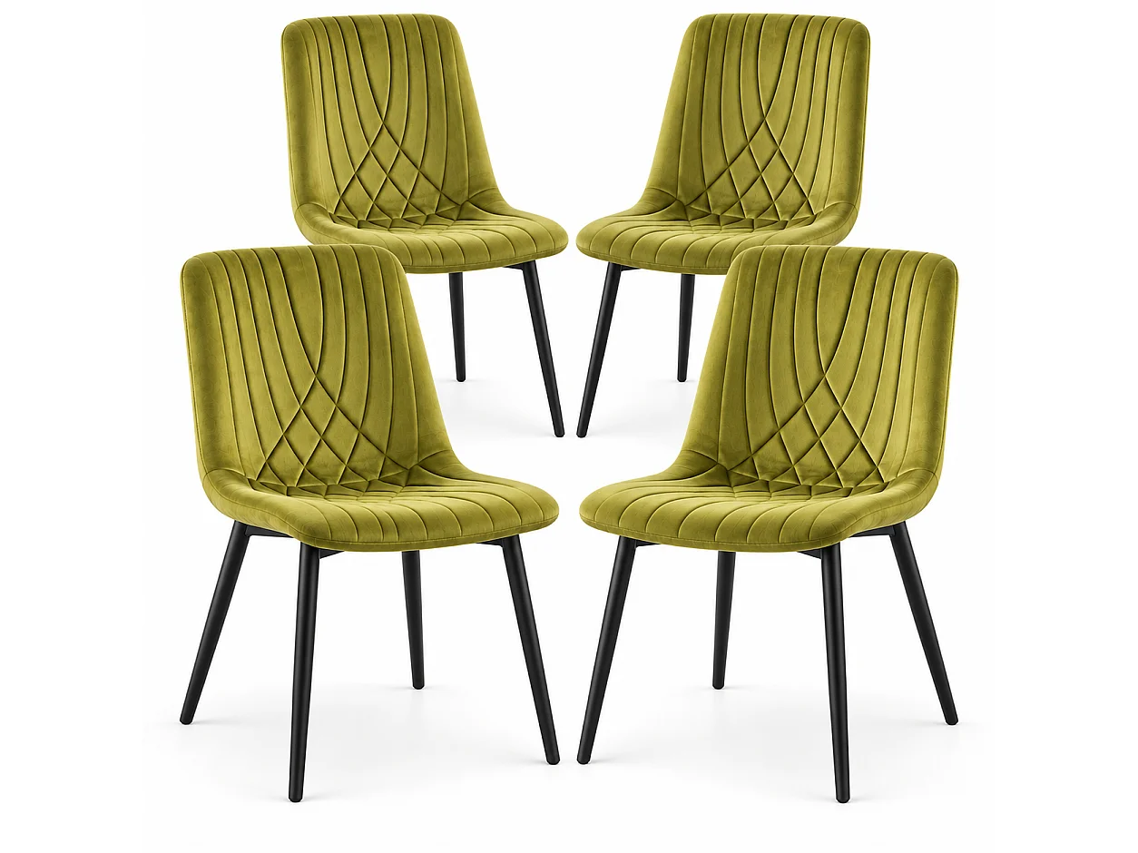 Diamond Ribbed Olive Green Velvet Dining Chairs Set of 4 Kitchen and Dining Room Chairs