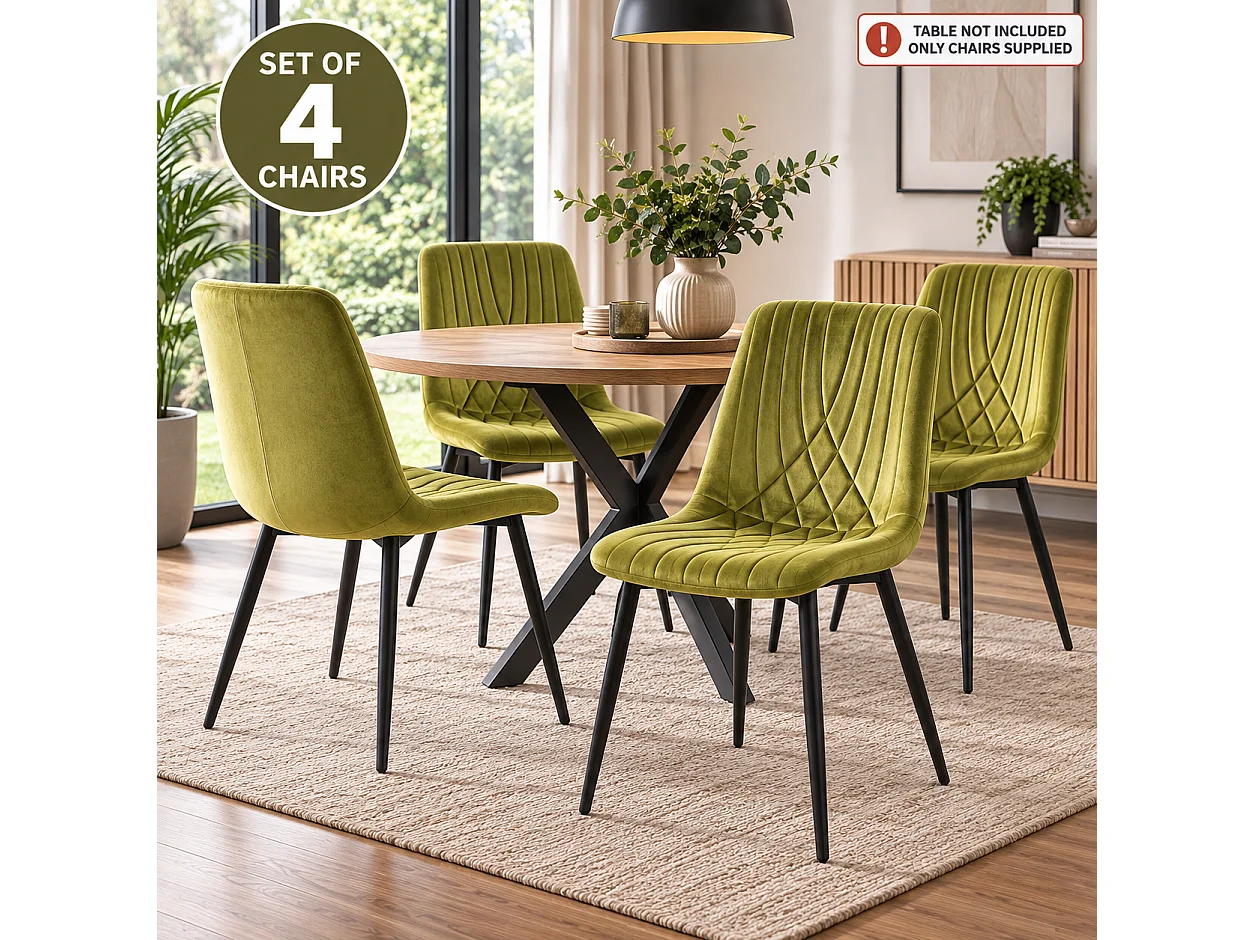 Diamond Ribbed Olive Green Velvet Dining Chairs Set of 4 Kitchen and Dining Room Chairs
