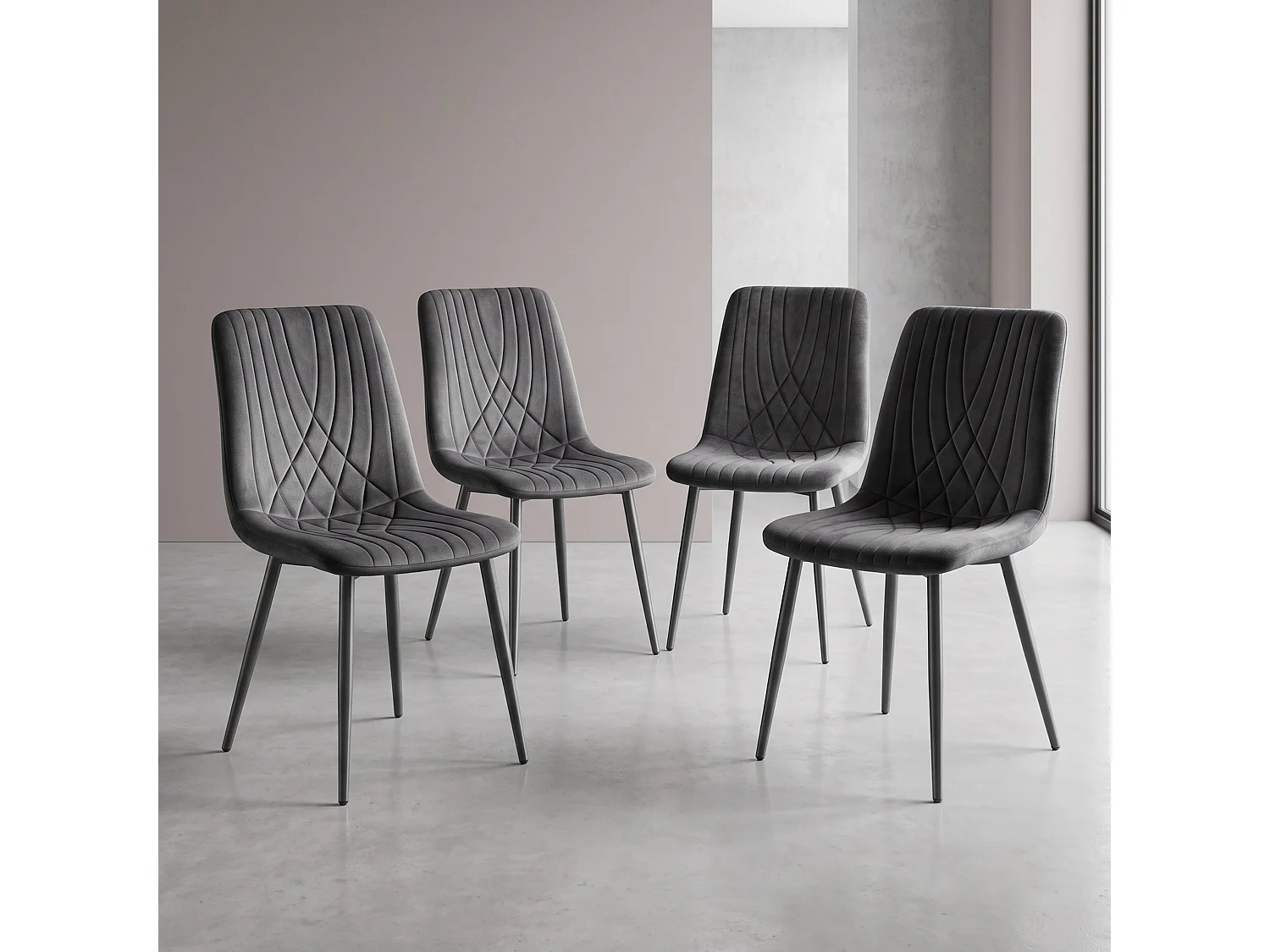 Modern Dark Grey 4 Velvet Dining Chairs Modern Diamond Ribbed Kitchen Dining Chairs set of 4