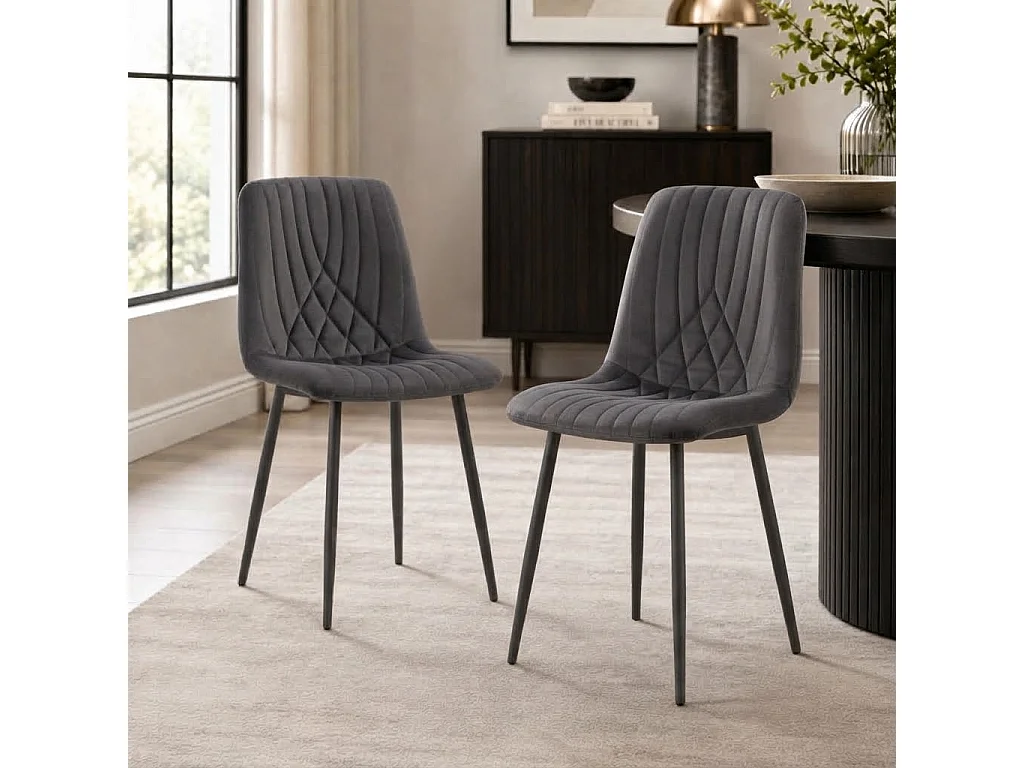 Modern Dark Grey 4 Velvet Dining Chairs Modern Diamond Ribbed Kitchen Dining Chairs set of 4