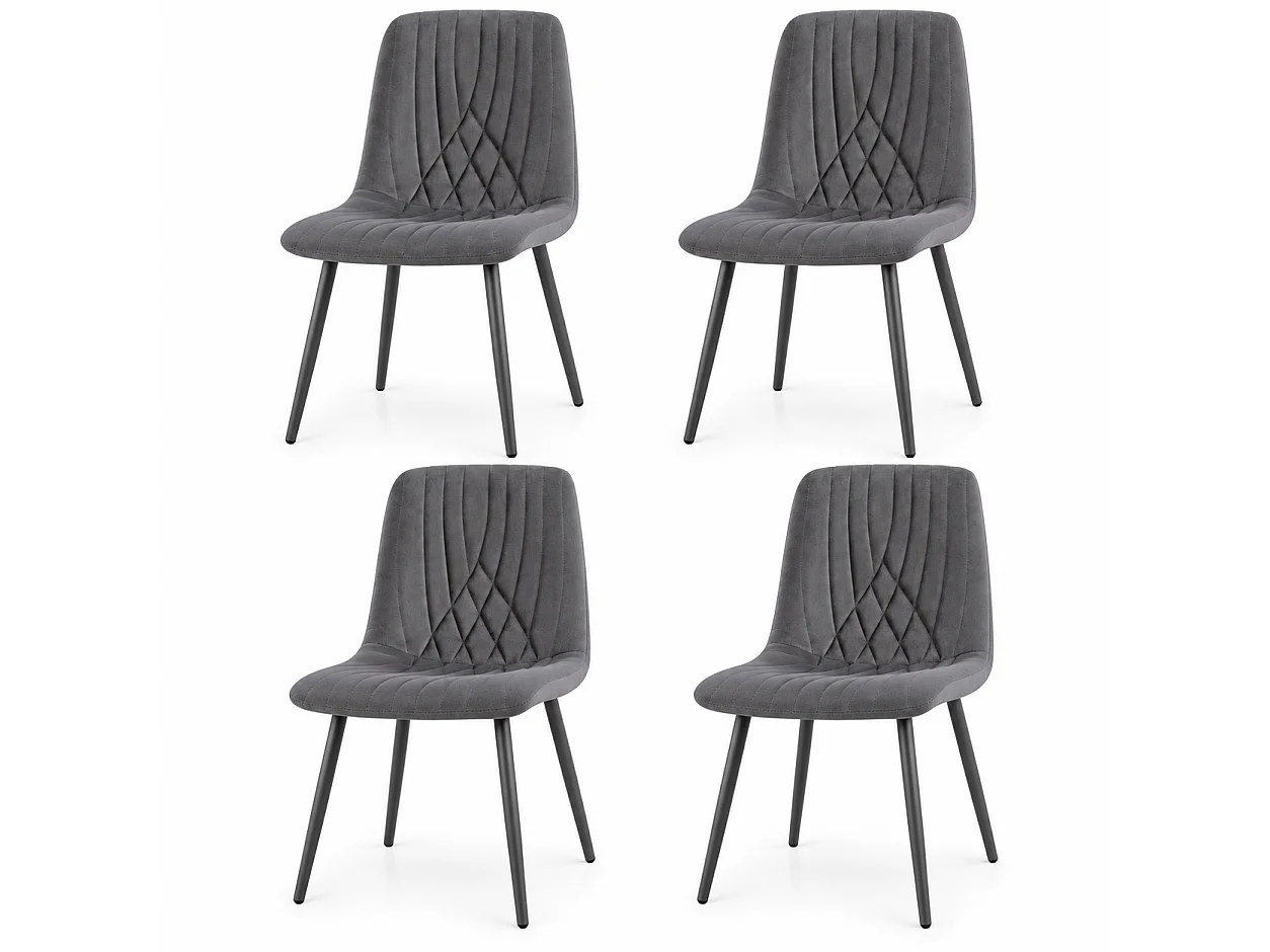 Modern Dark Grey 4 Velvet Dining Chairs Modern Diamond Ribbed Kitchen Dining Chairs set of 4