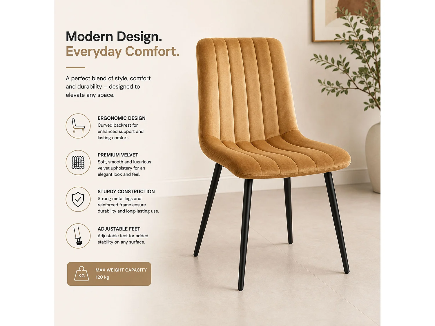 Brown Velvet Dining Chairs Set of 6 Upholstered Kitchen Chairs Dining Room Furniture