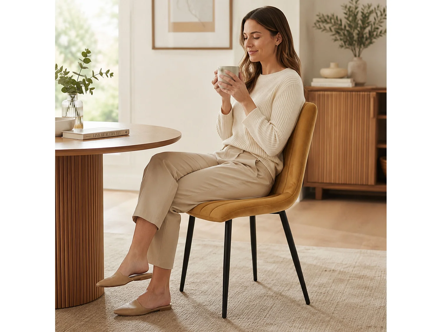 Brown Velvet Dining Chairs Set of 2 Upholstered Kitchen and Dining Room Chairs Padded Seats