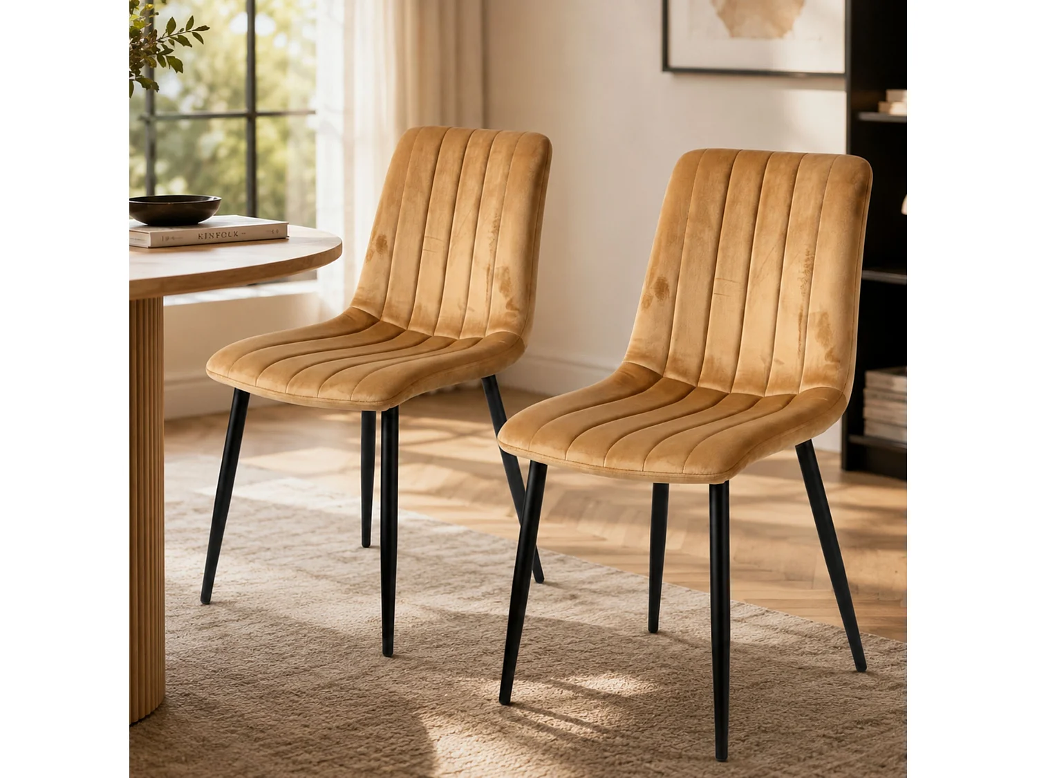 Velvet Dining Chairs Set of 4 Brown Upholstered Kitchen Chairs Dining Room Furniture