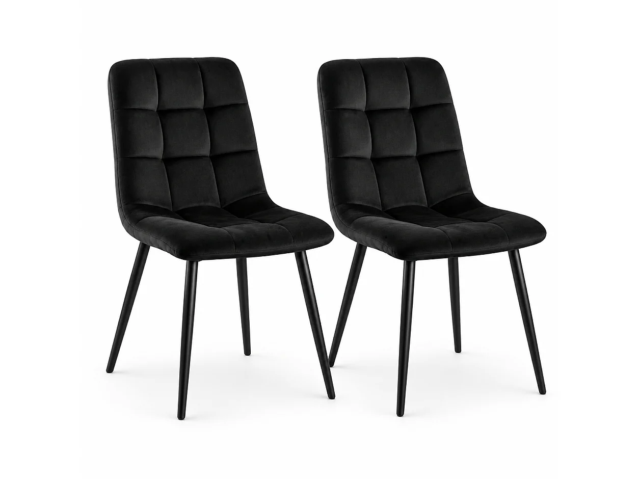 Black Nova Velvet Dining Chairs Set of 2 Quilted Kitchen Dining Chairs Dining Room Furniture