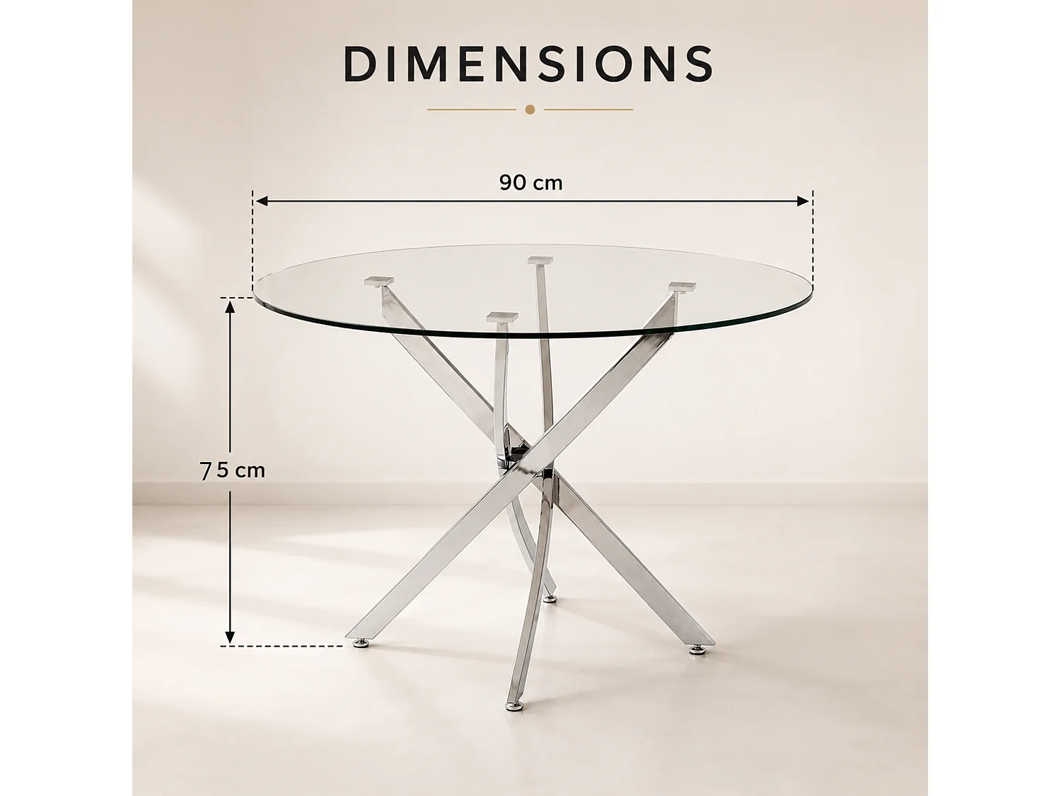 Oira Homes Modern Round Glass Dining Table Kitchen Dining Table with Chrome Effect Metal Legs