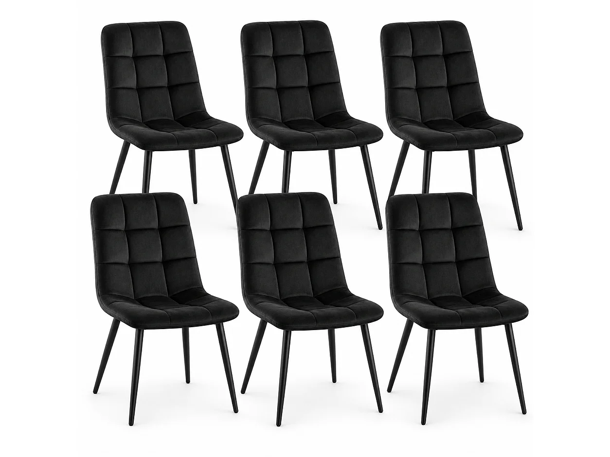 Kitchen Dining Chairs Set of 6 Black Nova Velvet Quilted Upholstered Dining Room Chairs