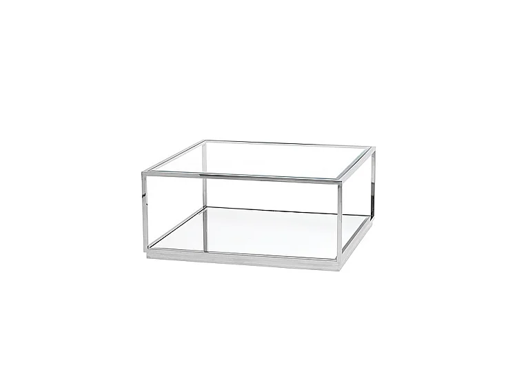 Rippon Silver Square Coffee Table - Polished Stainless Steel, Bevelled Toughened Glass