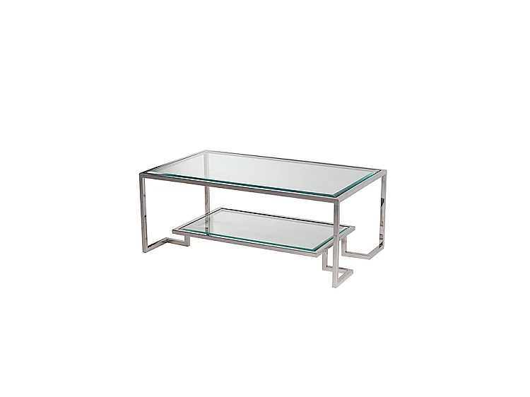 Anta Silver Coffee Table - Mirror Polished Chrome Frame, Toughened Glass, Integrated Shelf - 101x60x40 cm