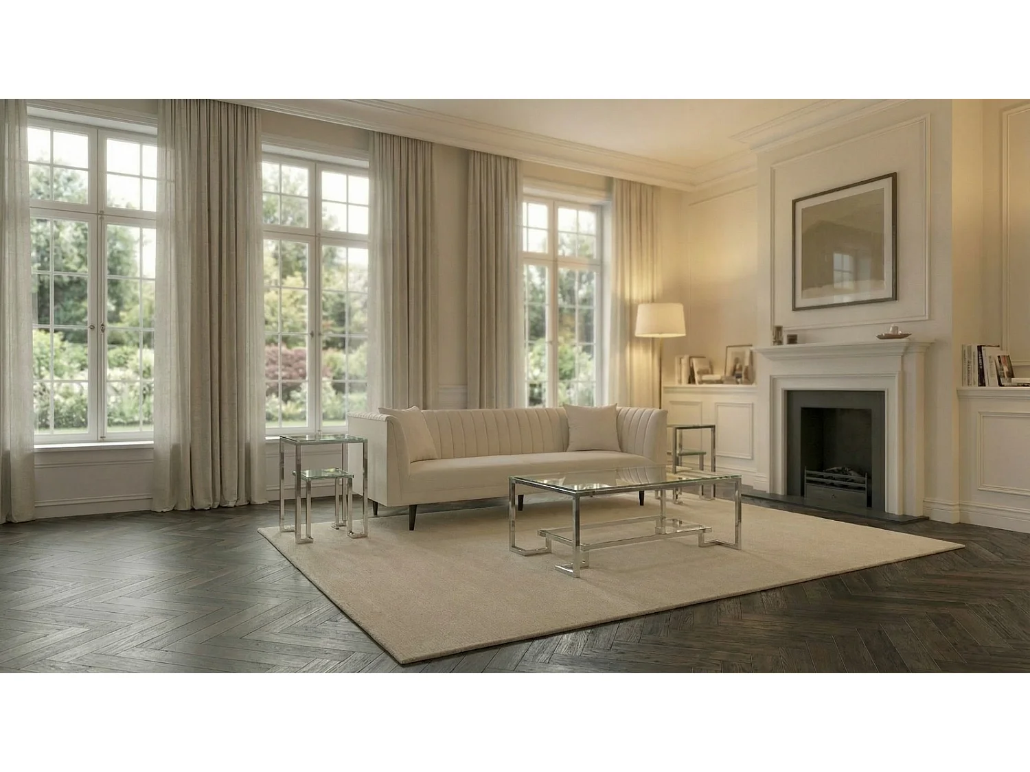 Anta Silver Coffee Table - Mirror Polished Chrome Frame, Toughened Glass, Integrated Shelf - 101x60x40 cm