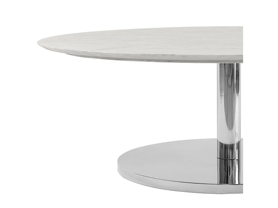 Parker Silver Coffee Table, 100 cm Round Marble Top, Mirror-Polished Aluminium Base