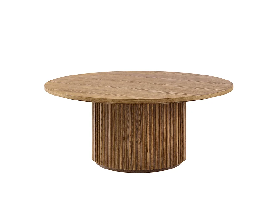 Ophelia Chestnut Coffee Table, 100x100x40 cm, Oak Veneer, Reeded Wooden Base