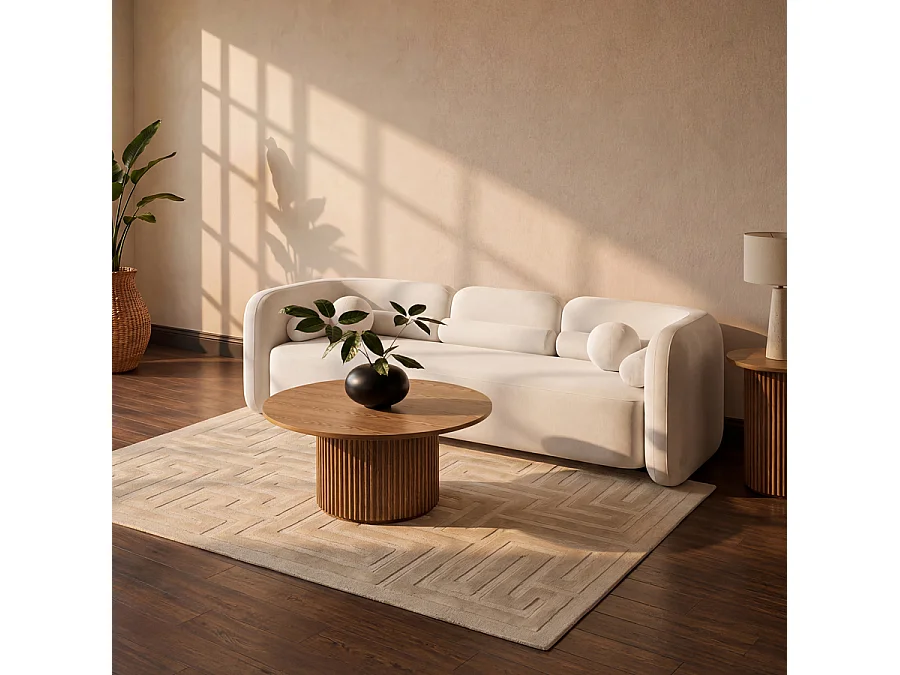 Ophelia Chestnut Coffee Table, 100x100x40 cm, Oak Veneer, Reeded Wooden Base
