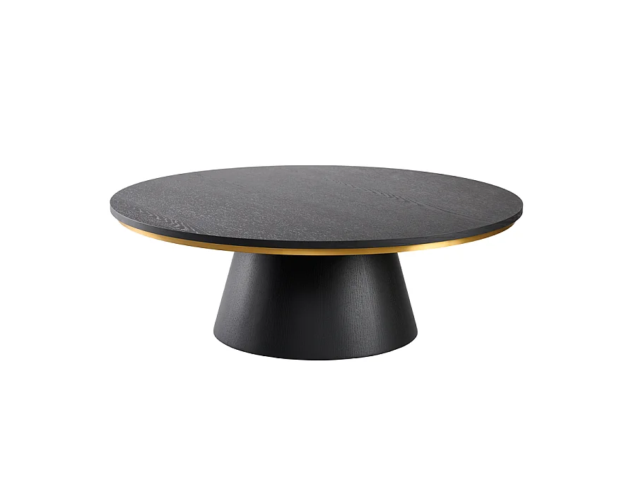 Brewster Black square coffee table - solid ash base, ash veneer top, matt black lacquer, brushed brass ring