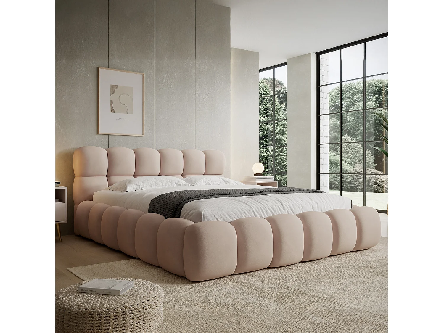 Lit coffre Tomaso 180cm velours Beige