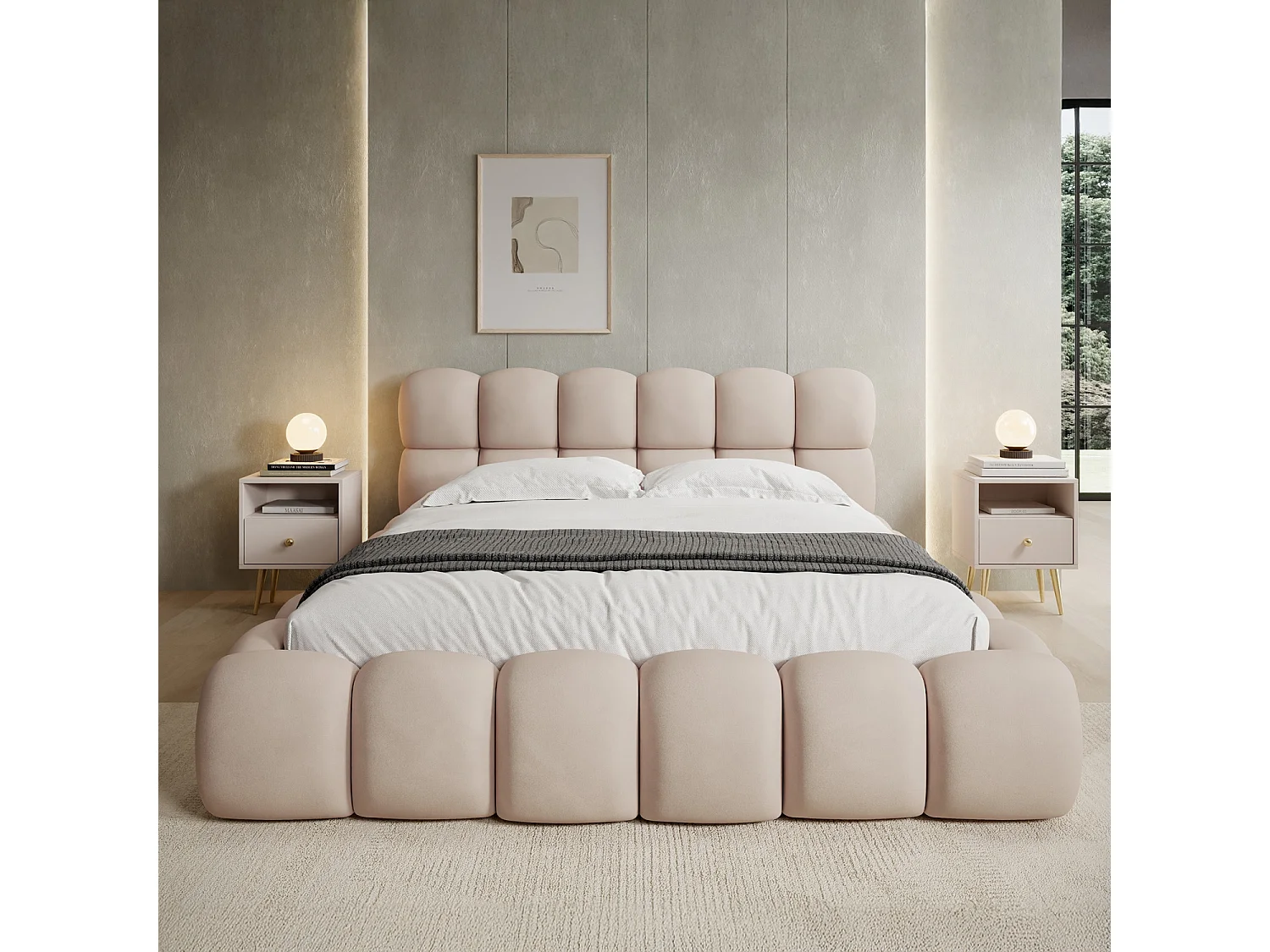 Lit coffre Tomaso 180cm velours Beige