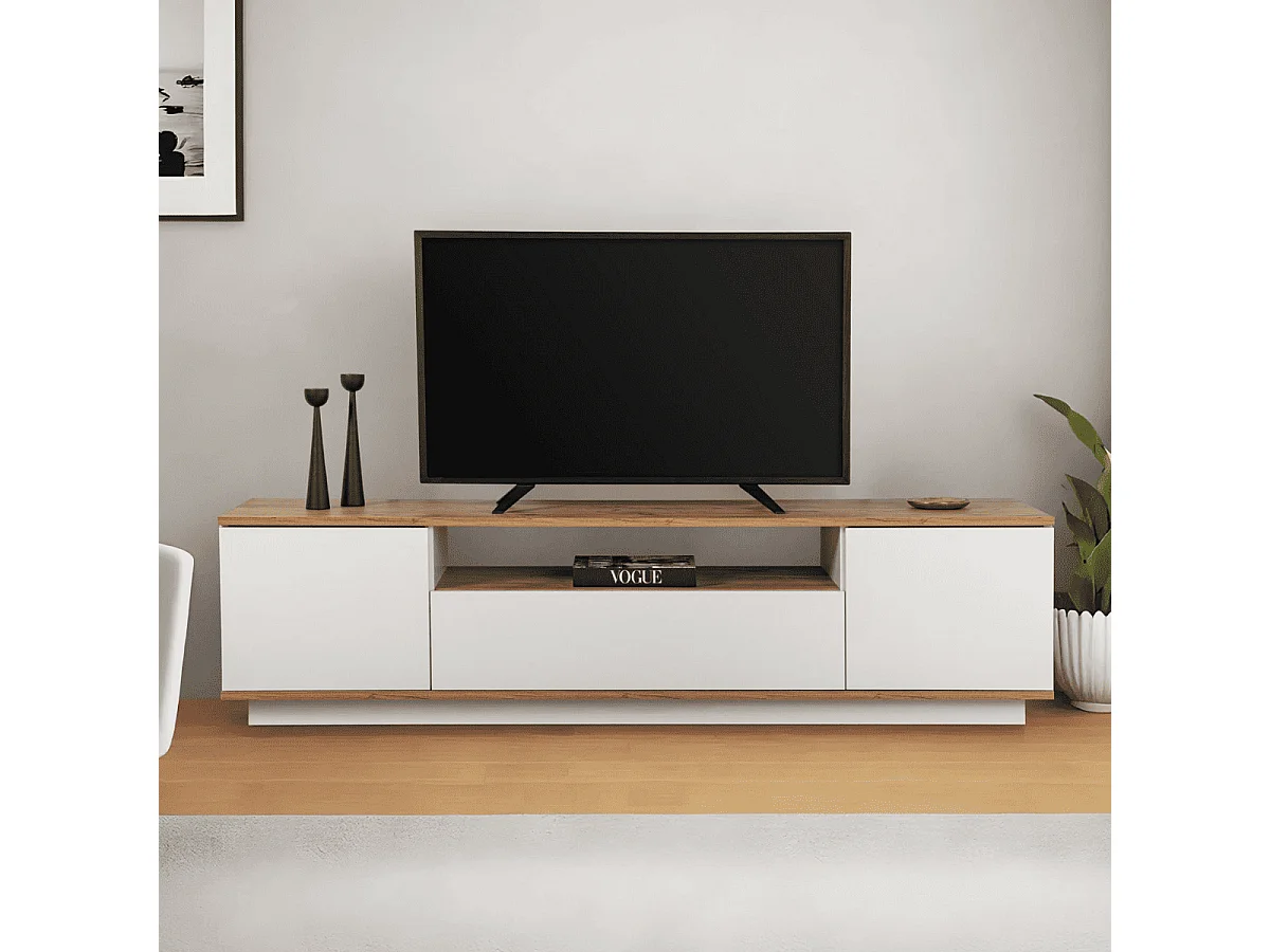 Meuble TV 3 portes rabattables et 1 niche L180 cm - VERAMONT