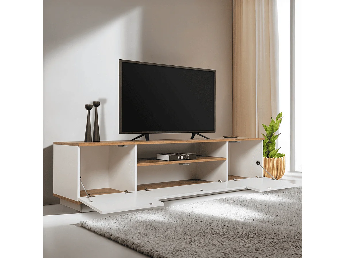 Meuble TV 3 portes rabattables et 1 niche L180 cm - VERAMONT