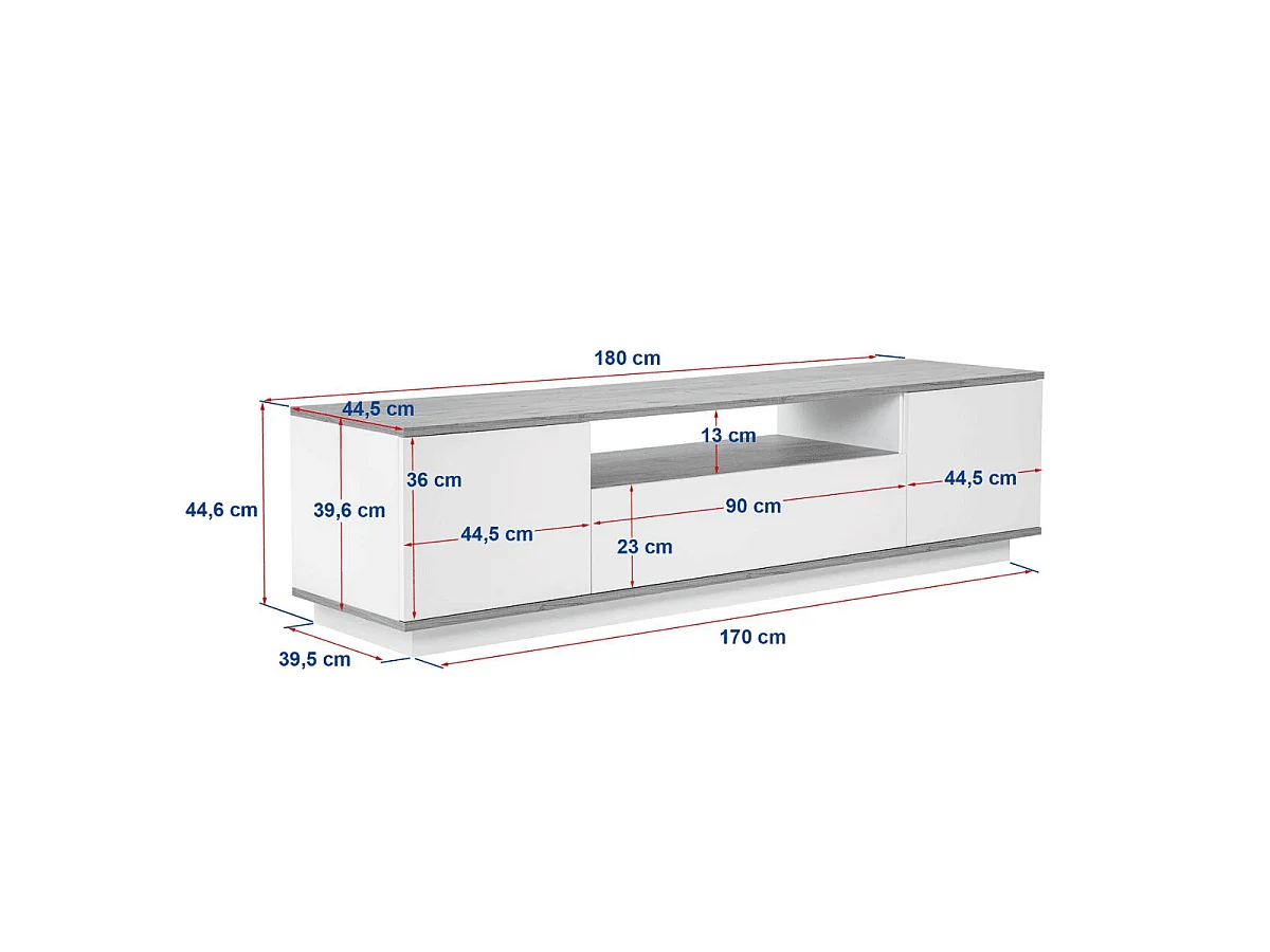 Meuble TV 3 portes rabattables et 1 niche L180 cm - VERAMONT