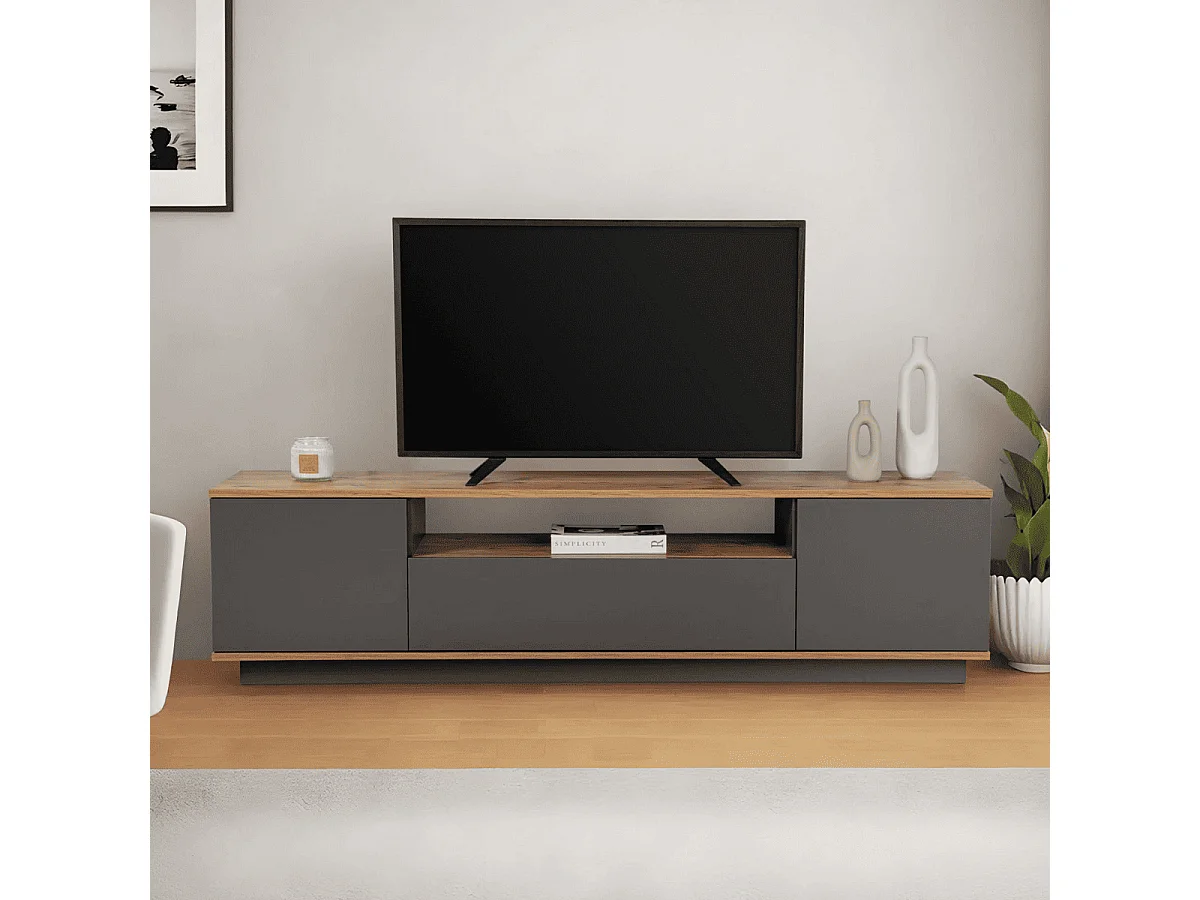 Meuble TV 3 portes rabattables et 1 niche L180 cm - VERAMONT