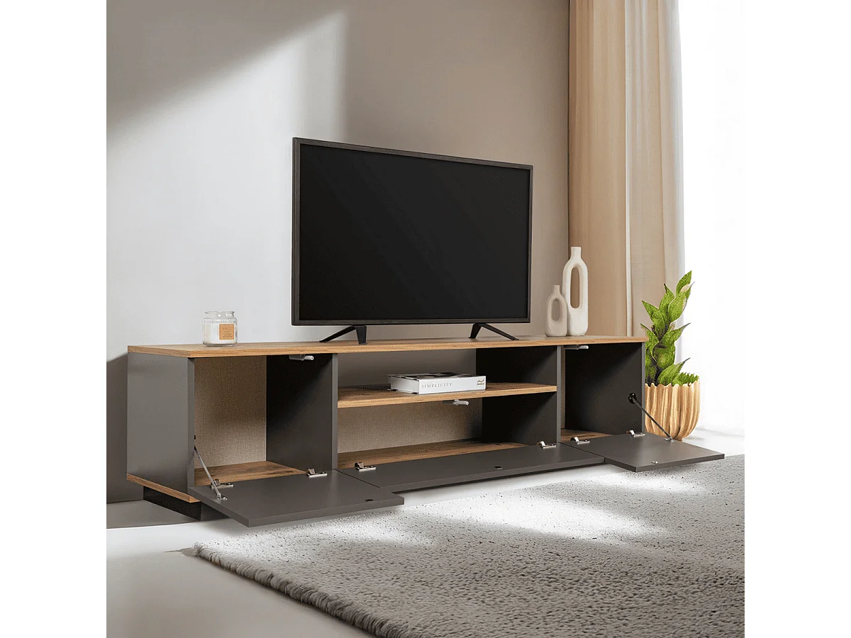 Meuble TV 3 portes rabattables et 1 niche L180 cm - VERAMONT