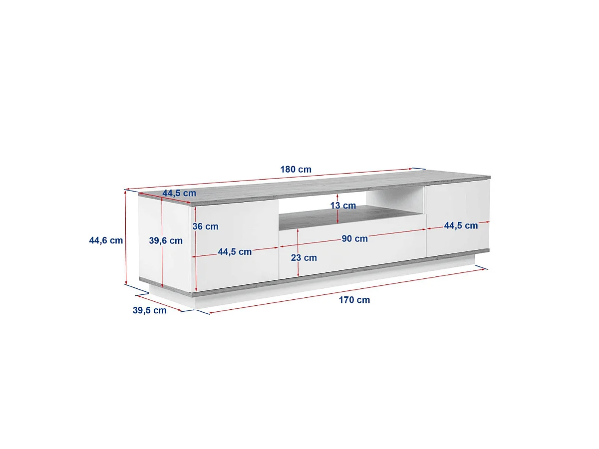 Meuble TV 3 portes rabattables et 1 niche L180 cm - VERAMONT